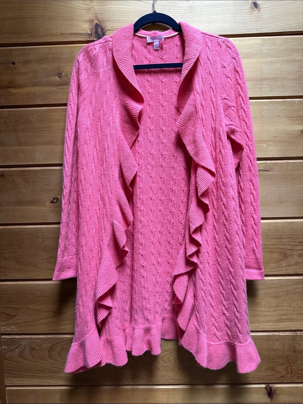 Lilly Pulitzer 100% cashmere ruffle pink cardigan sweater L